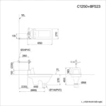 Bản vẽ kĩ thuật Bồn cầu xổm CAESAR C1250 BF523 bộ xả nhấn