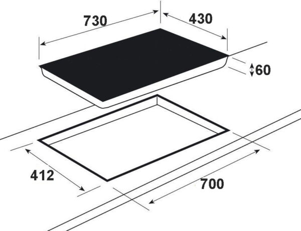 Bản vẽ kích thước Bếp từ đôi EUROSUN EU-T708PRO