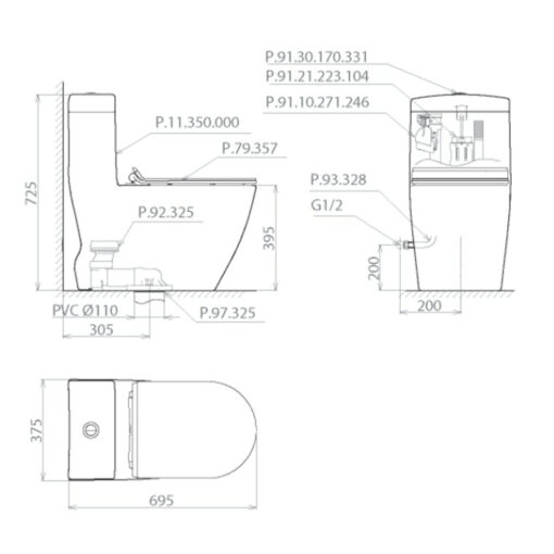 Bản-vẽ-kích-thước-Bồn-cầu-1-khối-PLATINUM-P357-P.11.350
