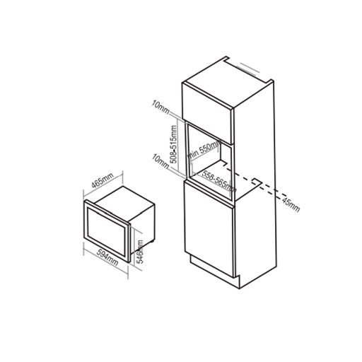 Bản vẽ kích thước Lò vi sóng BAUER BMO25H39SL âm tủ