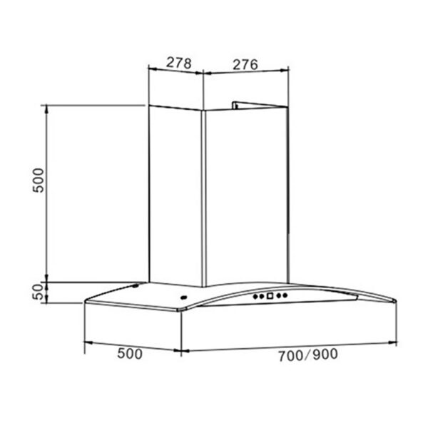 Bản vẽ kích thước Máy hút mùi EUROSUN EH-70K29S 70cm kính cong