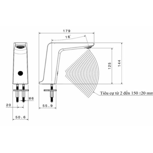 Bản vẽ kích thước Vòi lavabo PLATINUM P.1021 cảm ứng