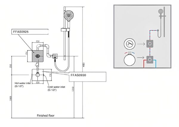 Bản vẽ kỹ thuật Bộ vòi sen âm tường American Standard EasySET ESSENTIAL nóng lạnh