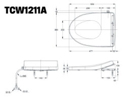 Bản vẽ kỹ thuật Nắp bồn cầu rửa cơ TOTO TCW1211A (E4)