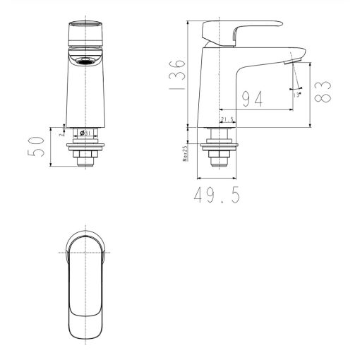 Bản vẽ kỹ thuật Vòi lavabo American Standard WF-1M06 dòng Loven lạnh