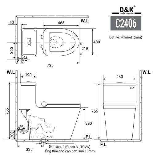 Bồn cầu 1 khối D&K DK-C2406 1