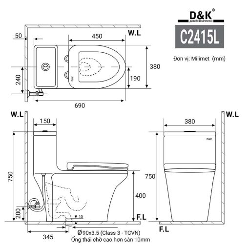 Bồn cầu 1 khối D&K DK-C2419 1