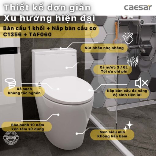 Bồn cầu thông minh CAESAR C1356F TAF060 (CD1356) nắp rửa cơ
