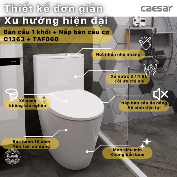 Bồn cầu thông minh CAESAR C1363F TAF060 (CD1363) nắp rửa cơ