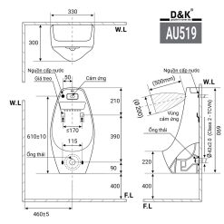 Bồn tiểu nam D&K DK-AU519 2 cảm ứng treo tường
