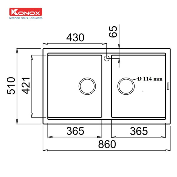 Chậu rửa bát đá KONOX PHOENIX SMART 860 BLACK 2 hố (1)