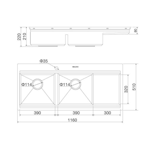 Chậu rửa bát inox MALLOCA SLIDE MS 1162R dương bàn 2 hố (1)