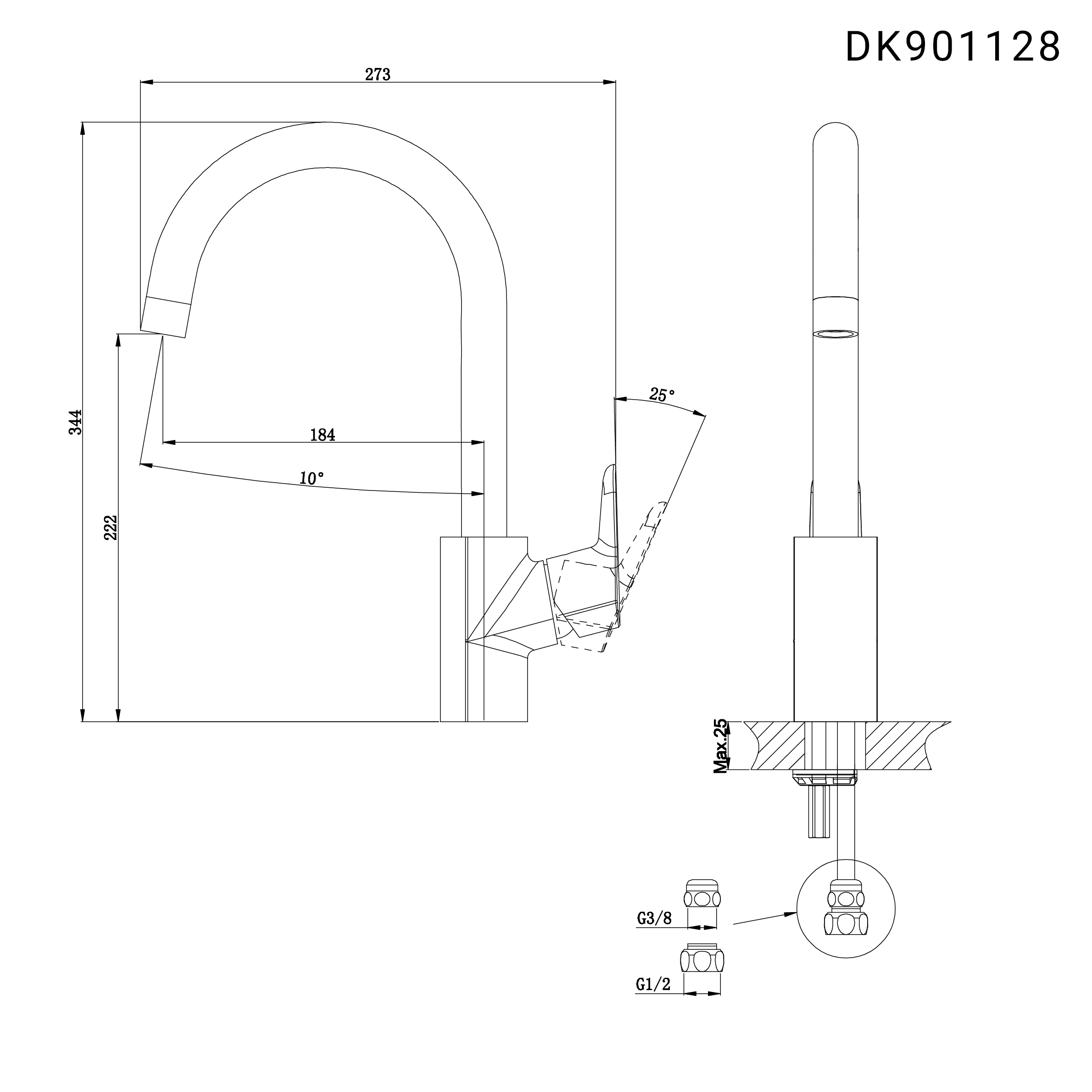 ản vẽ kỹ thuật Vòi rửa bát D&K DK901128