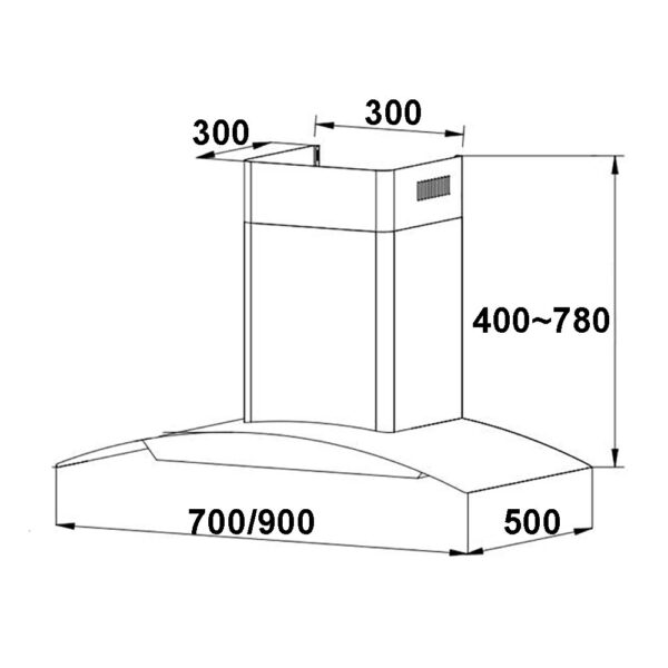 Máy hút mùi FASTER FS 3388 70B FS 3388 90B 70cm 90cm kính cong (2) Bản vẽ kỹ thuật