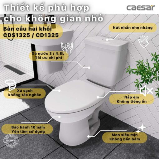 TINH NANG Bon cau 2 khoi CAESAR CDSS1325 nap thuong m220