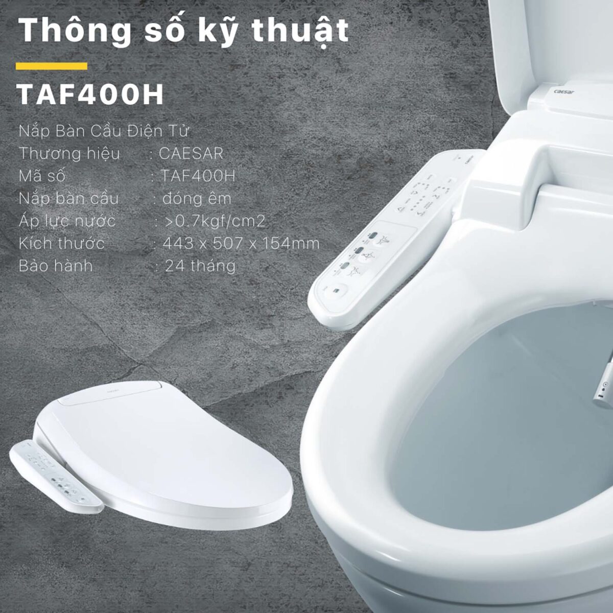 Bồn cầu thông minh CAESAR C1395F TAF400H (CD1395) nắp rửa điện tử - Ảnh 4
