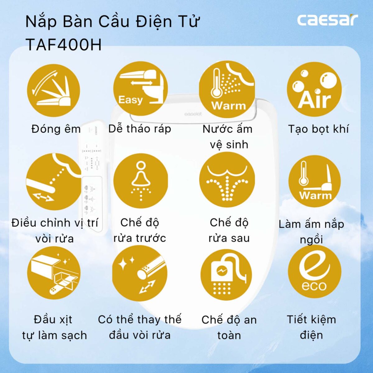 Bồn cầu thông minh CAESAR C1395F TAF400H (CD1395) nắp rửa điện tử - Ảnh 10