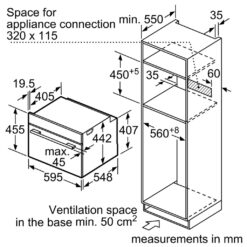 Bản vẽ kích thước Lò nướng kèm vi sóng BOSCH CMG633BB1 serie 8 âm tủ