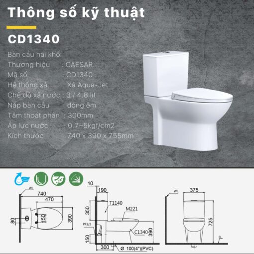 thong so ky thuat Bon cau 2 khoi CAESAR CD1340 nap em M232