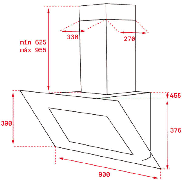Bản vẽ kích thước Máy hút mùi TEKA DLV 985 STEAM GREY 90cm kính vát