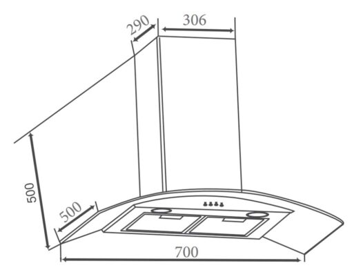 Bản vẽ kích thước Máy hút mùi CANZY CZ DB70Q 70cm kính cong