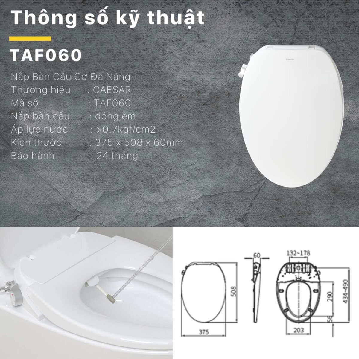 Bồn cầu thông minh CAESAR CD1345 TAF060 nắp rửa cơ - Ảnh 3