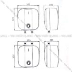 Bản vẽ kích thước Bình nóng lạnh ROSSI 6L lít R20 06 BL (R2006BL) cấp trên bếp rửa bát gián tiếp 1500W