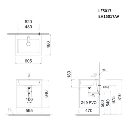 Bản-vẽ-kĩ-thuật-Tủ-lavabo-CAESAR-LF5017-EH15017AV