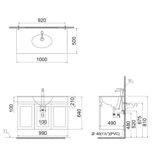 Bản vẽ kĩ thuật Tủ lavabo CAESAR LF5028 EH15028AW7V