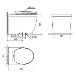 Bản vẽ kĩ thuật Bồn cầu treo tường VIGLACERA V.10.TL1 đặt sàn nắp êm