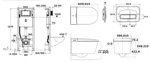 Bản vẽ kỹ thuật Bồn cầu thông minh AMERICAN STANDARD AERO-LITE 103032BL00 & 103026SH00 nắp điện tử