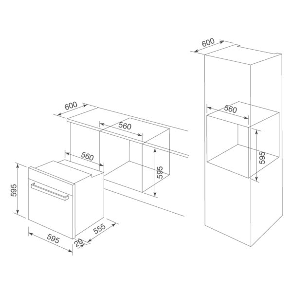Bản vẽ kỹ thuật Lò nướng đa năng MALLOCA MSO-A75TFT KÍNH ĐEN âm tủ