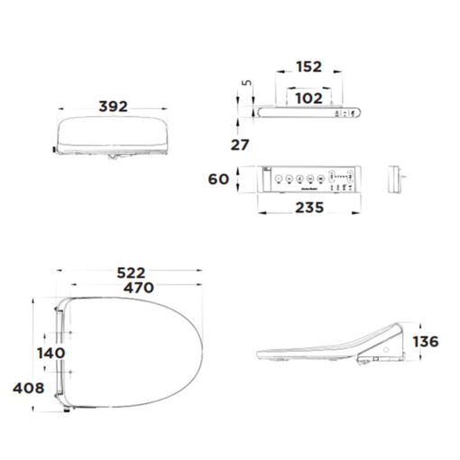 Bản vẽ kỹ thuật Nắp bồn cầu American Standard FAMILY EBIDET R rửa điện tử