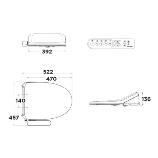 Bản vẽ kỹ thuật Nắp bồn cầu American Standard FAMILY R EBIDET rửa điện tử