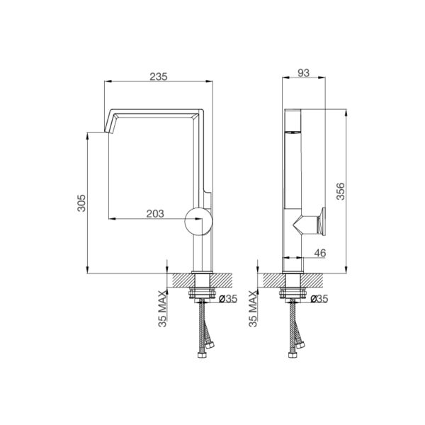 Bản vẽ kỹ thuật Vòi rửa bát MALLOCA K342BM nóng lạnh