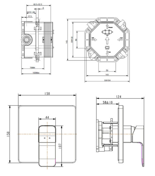 Bản vẽ kỹ thuật Vòi sen âm tường American Standard WF 1322BHG dòng Acacia Evolution