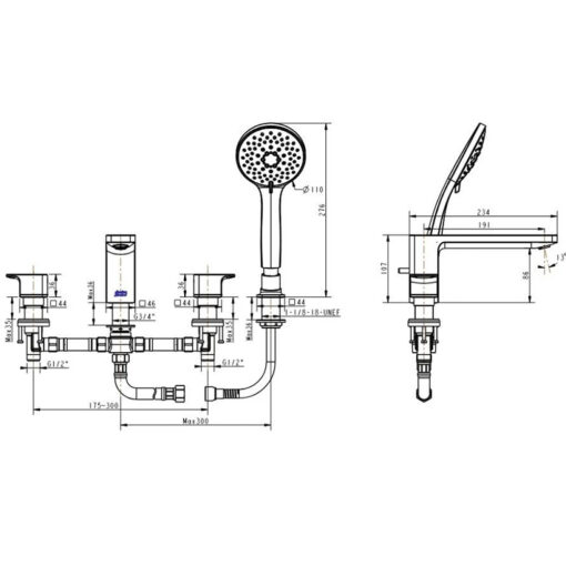 Bản-vẽ-kỹ-thuật-Vòi-sen-bồn-tắm-AMERICAN-STANDARD-WF-1300WS-Acacia-Evolution-4-lỗ-gắn-bồn