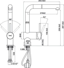 Bản vẽ kỹ thuật Vòi rửa bát HAFELE HT21-GH1P250 577.55.390 nóng lạnh rút dây