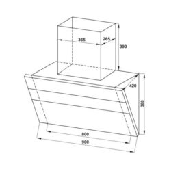 Bản vẽ kích thước Máy hút mùi HAFELE HC-H901WB 533.83.655 90cm kính vát