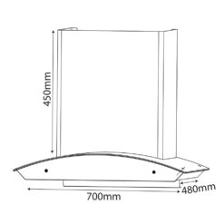 Bản vẽ kích thước Máy hút mùi BLUEGER B-386P 70cm kính cong