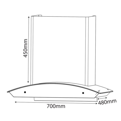 Bản vẽ kích thước Máy hút mùi BLUEGER B-386P 70cm kính cong