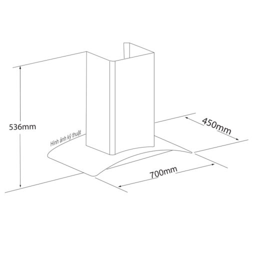 Bản vẽ kích thước Máy hút mùi BLUEGER B388P 70cm kính cong