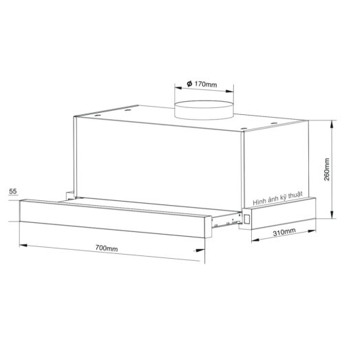 Bản vẽ kích thước Máy hút mùi BLUEGER B70SA 70cm âm tủ