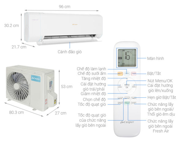 Bản vẽ kĩ thuật Điều Hòa Casper Inverter XH-12IF35 12000Btu 2 Chiều