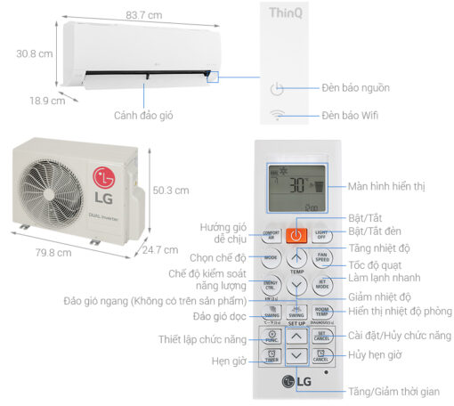 Bản vẽ kĩ thuật Điều Hòa LG Inverter V13WIN1 12000BTU 1 Chiều