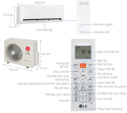 Bản vẽ kĩ thuật Điều Hòa LG Inverter V24WIN1 24000BTU 1 Chiều