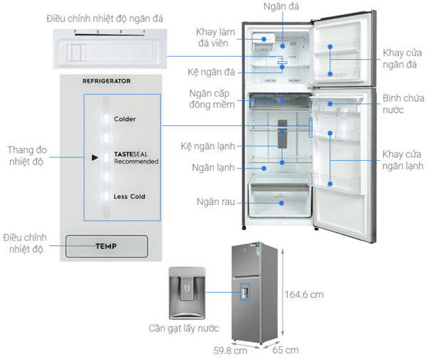 Thông số kĩ thuật Tủ Lạnh Electrolux Inverter ETB3440K-A 2 Cánh 312 Lít