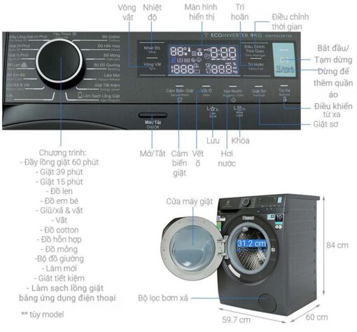 thong so ky thuat May giat Electrolux EWF9042R7SB 9Kg long ngang inverter