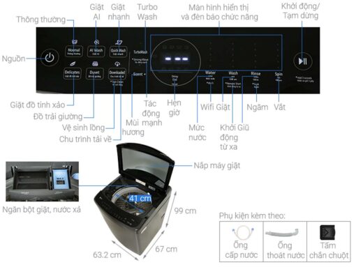 thong so ky thuat May giat LG TV2519DV7B 19Kg long dung inverter