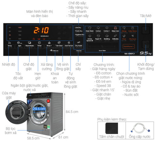 thong so ky thuat May giat Panasonic NA V90FC1LVT 9kg long ngang